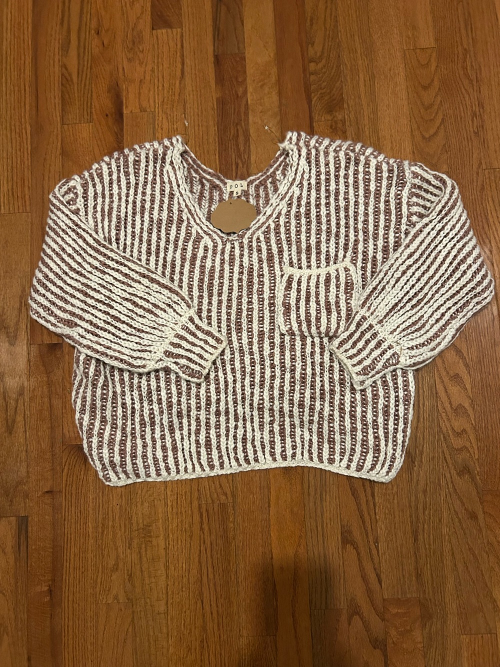 POL size small but OVERSIZED Striped Knit Hoodie women’s Sweater